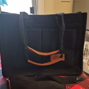 NWT Black Canvas Laptop Bag with Brown Trim